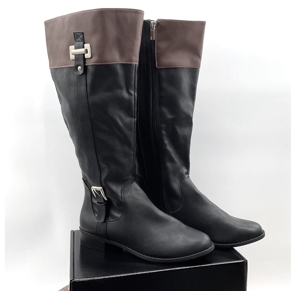 Jones New York Leodenn Black Cognac Two-Tone Wide Calf Riding Boots Size 9MW